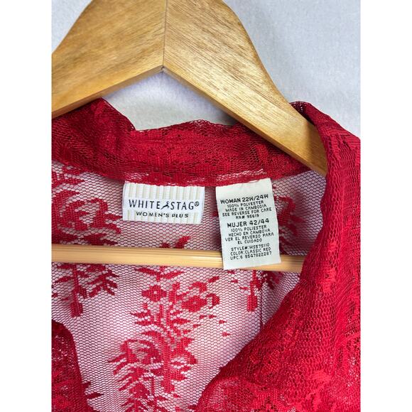 Vintage White Stag Womens Red Sheer Lace Blouse Long Sleeve Top 22w/24w - Picture 5 of 9